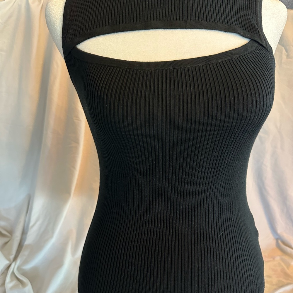 Black Ribbed Cutout Tank Top